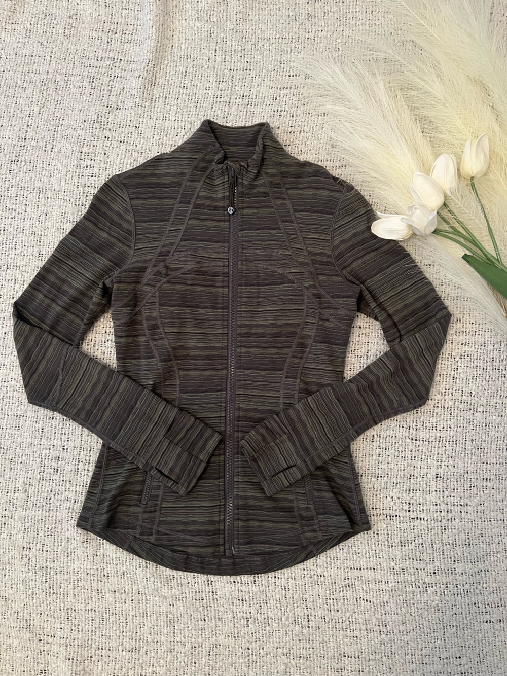 lululemon athletica Olive Striped Zip-Up Bomber Jacket